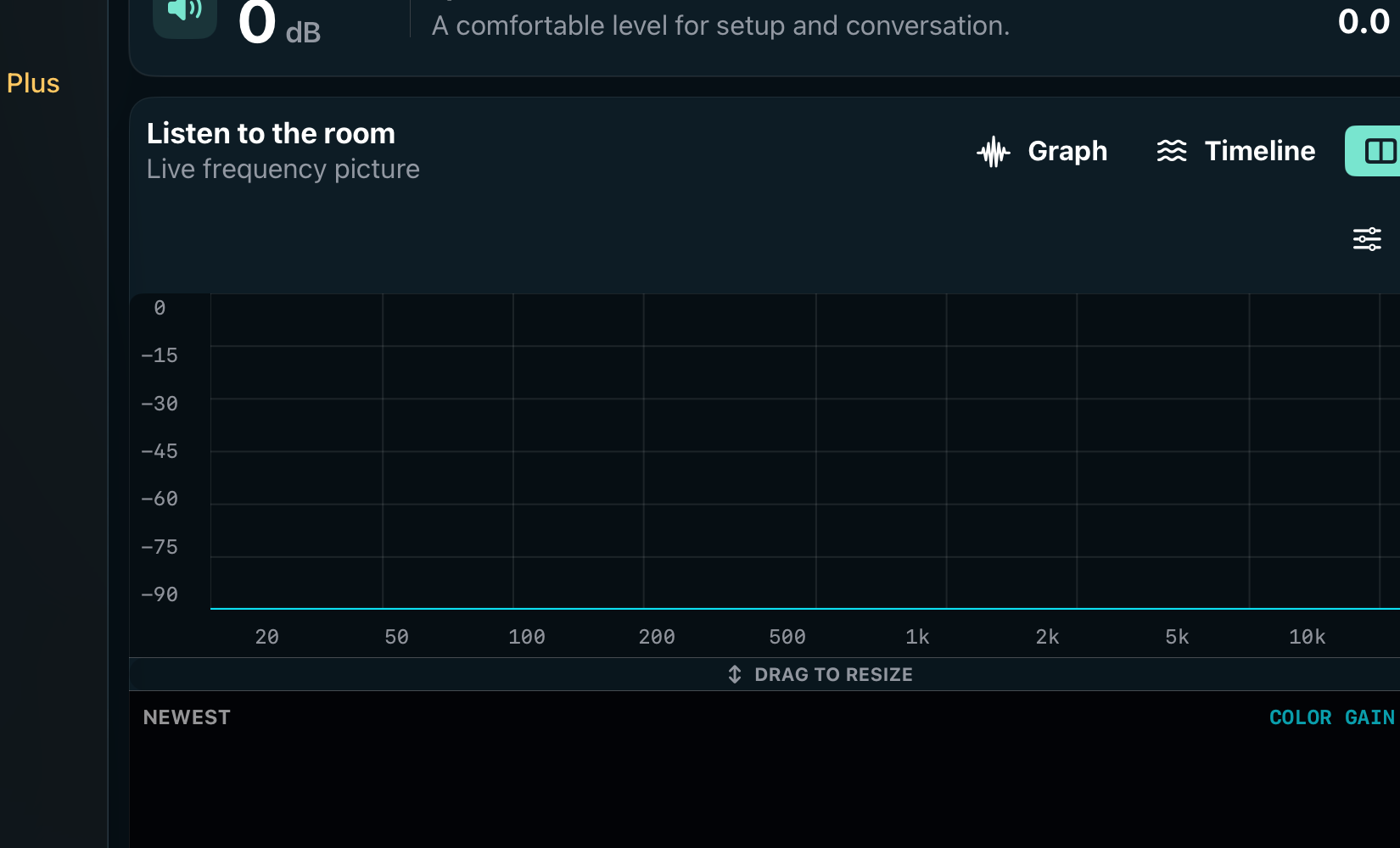 Tonezio live RTA and spectrogram controls